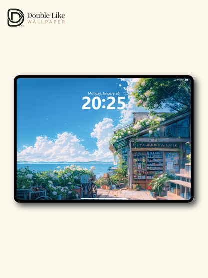 Seaside Flower Shop Summer Blue Sky Anime Aesthetic Wallpaper Pack [#WGF007]