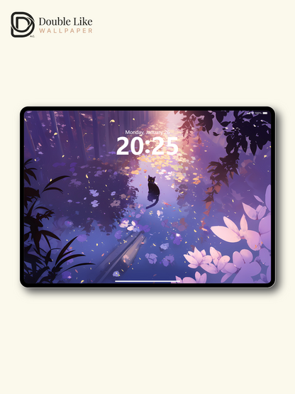 Mystical Purple Pond Black Cat Dreamy Digital Art Wallpaper Pack [#WGF008]