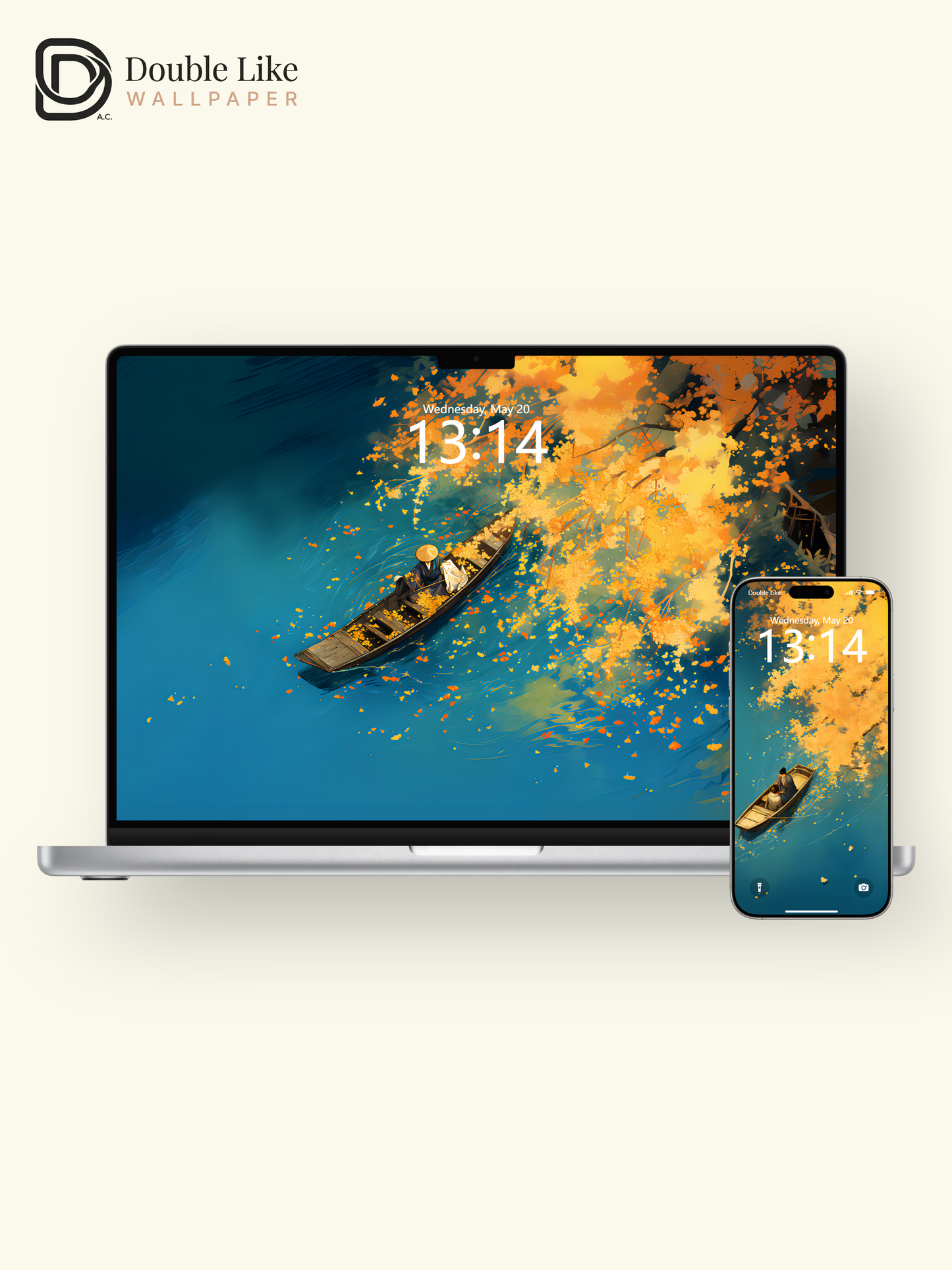 Autumn Gingko River Boat Dreamy Aesthetic Wallpaper Pack [#WGF003]