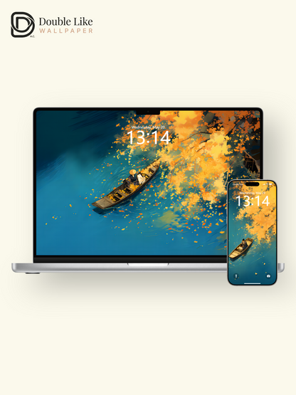 Autumn Gingko River Boat Dreamy Aesthetic Wallpaper Pack [#WGF003]