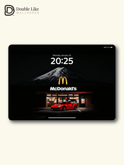Red Sports Car McDonald's Mount Fuji Night Digital Art Wallpaper Pack [#ZJY2550]
