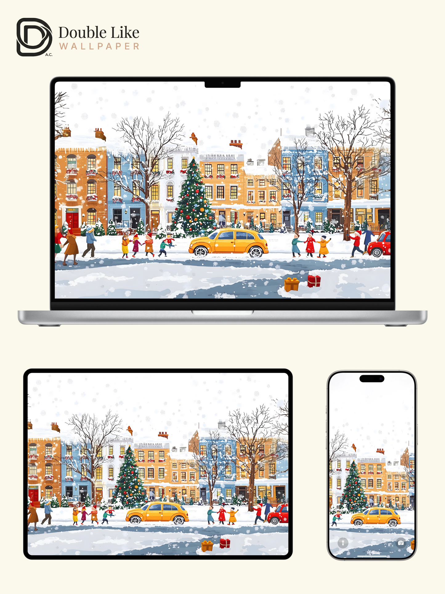 Cozy Christmas Town Snow Street Illustration Aesthetic Wallpaper Pack [#WGF077]