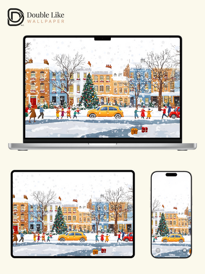 Cozy Christmas Town Snow Street Illustration Aesthetic Wallpaper Pack [#WGF077]
