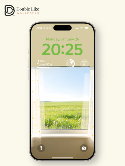 Cozy Window View Green Flower Field Sunny Aesthetic Wallpaper Pack [#ZMY525]