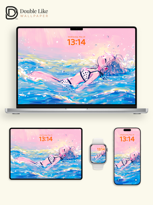 Anime Summer Ocean Sunset Floating Girl Aesthetic Wallpaper Pack [#HW1471]