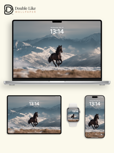 Majestic Wild Horse Running in Snow Mountain Photography Wallpaper Pack [#JJ1205]