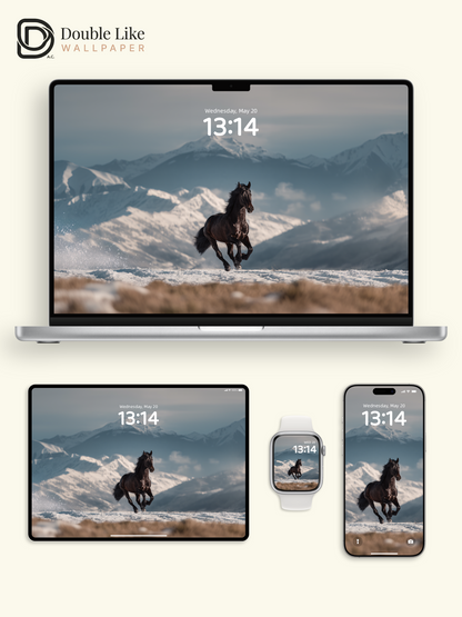 Majestic Wild Horse Running in Snow Mountain Photography Wallpaper Pack [#JJ1205]