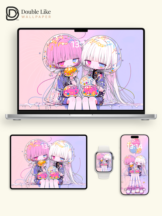 Cute Pastel Anime Twin Girls Jelly Aesthetic Wallpaper [#HW1485]