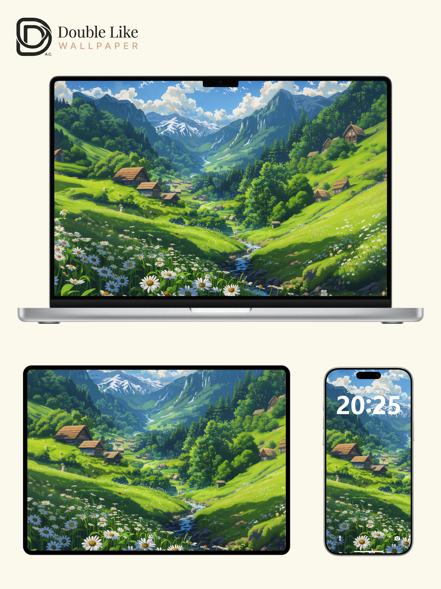 Alpine Village Daisy Valley Anime Inspired Healing Wallpaper Pack [#WGF045]