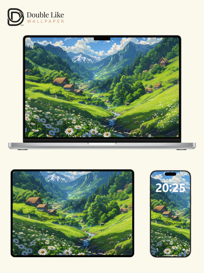 Alpine Village Daisy Valley Anime Inspired Healing Wallpaper Pack [#WGF045]