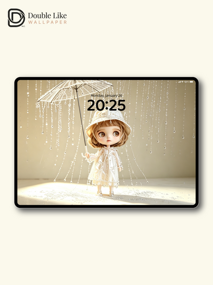 Dreamy Blythe Doll With Crystal Bead Umbrella White Aesthetic Wallpaper [#HWWs006]