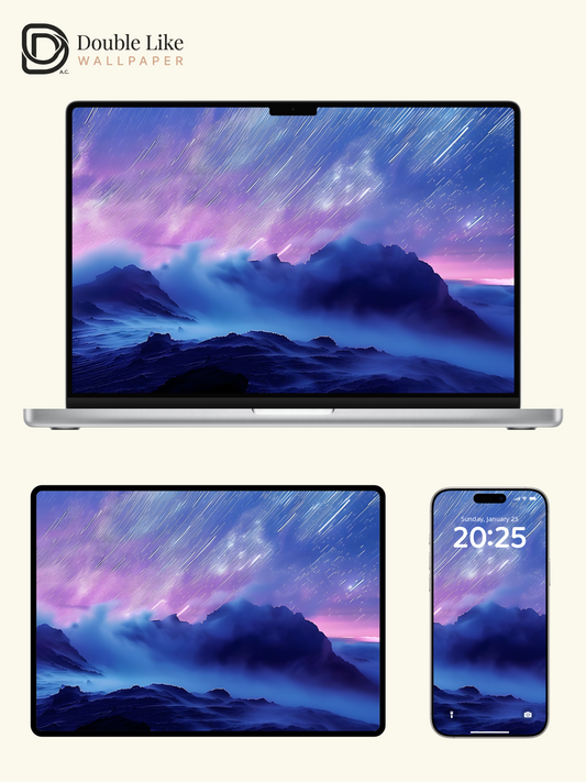 Purple Starry Sky Night Mountains Digital Art Wallpaper Pack [#ZJYX0023]