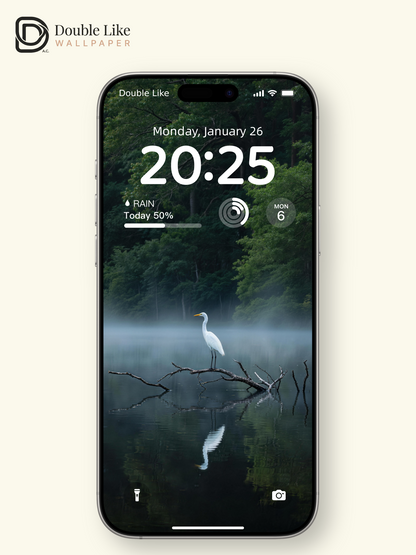 Misty Lake Lonely Egret Scenery Wallpaper Pack [#LFHL30321]