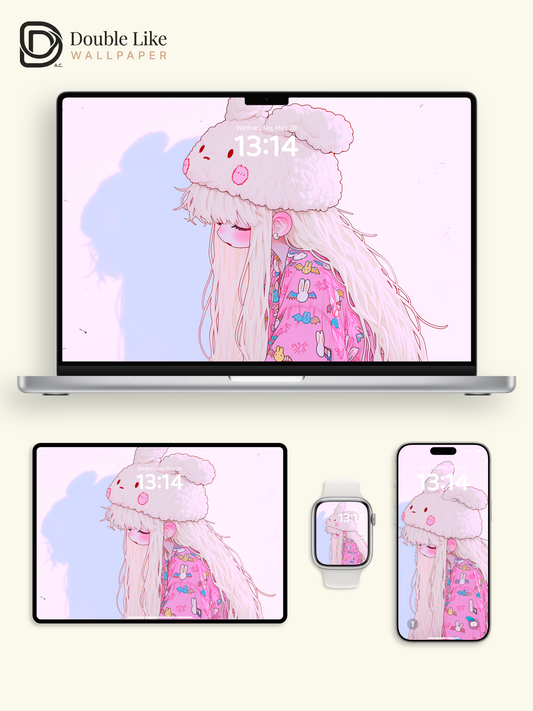 Kawaii Sleepy Anime Girl Fluffy Plush Bunny Hat Wallpaper [#HW1473]
