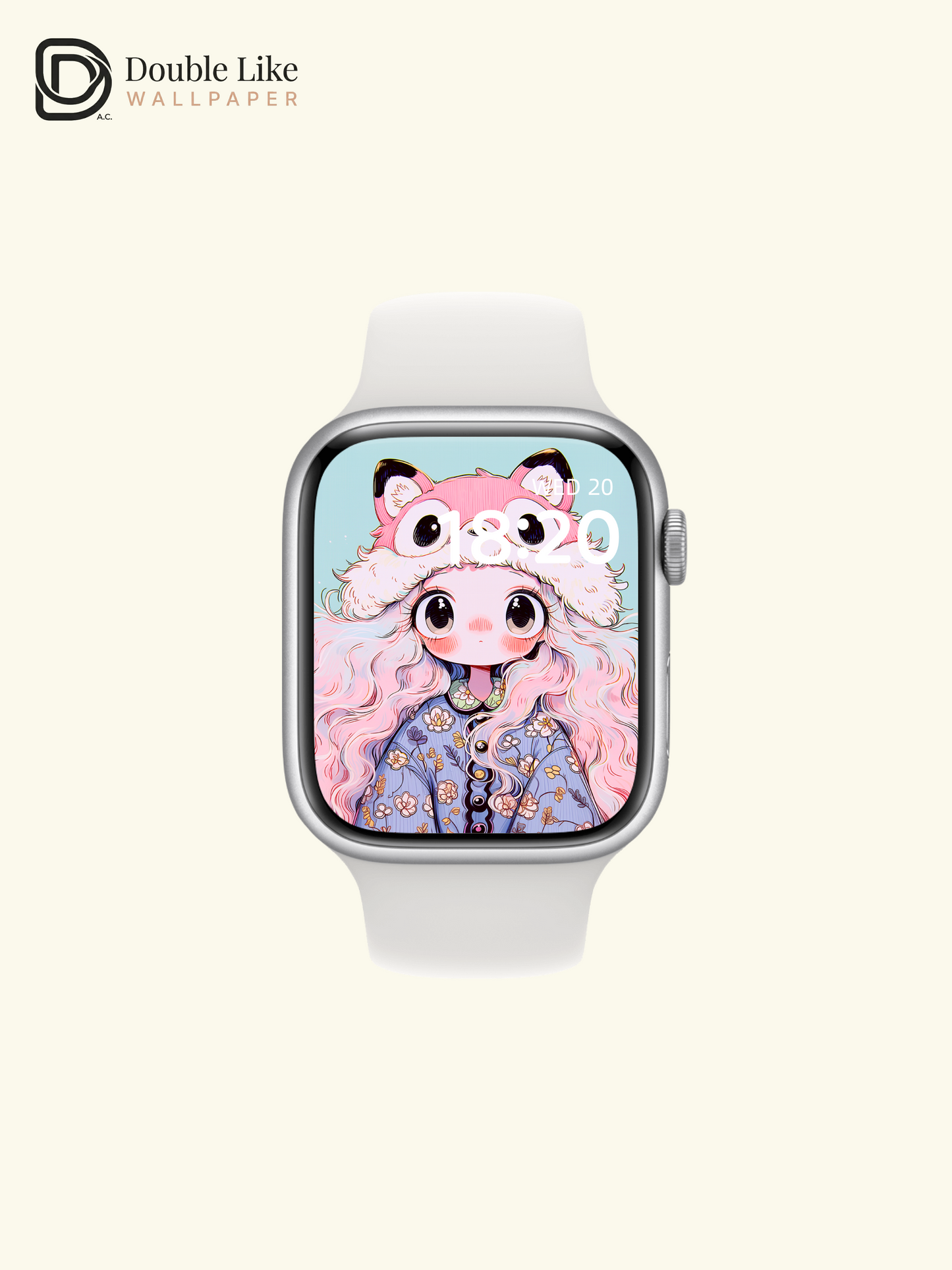 Kawaii Anime Girl Pink Fox Hat Floral Wallpaper [#HW1479]