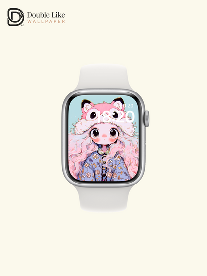 Kawaii Anime Girl Pink Fox Hat Floral Wallpaper [#HW1479]