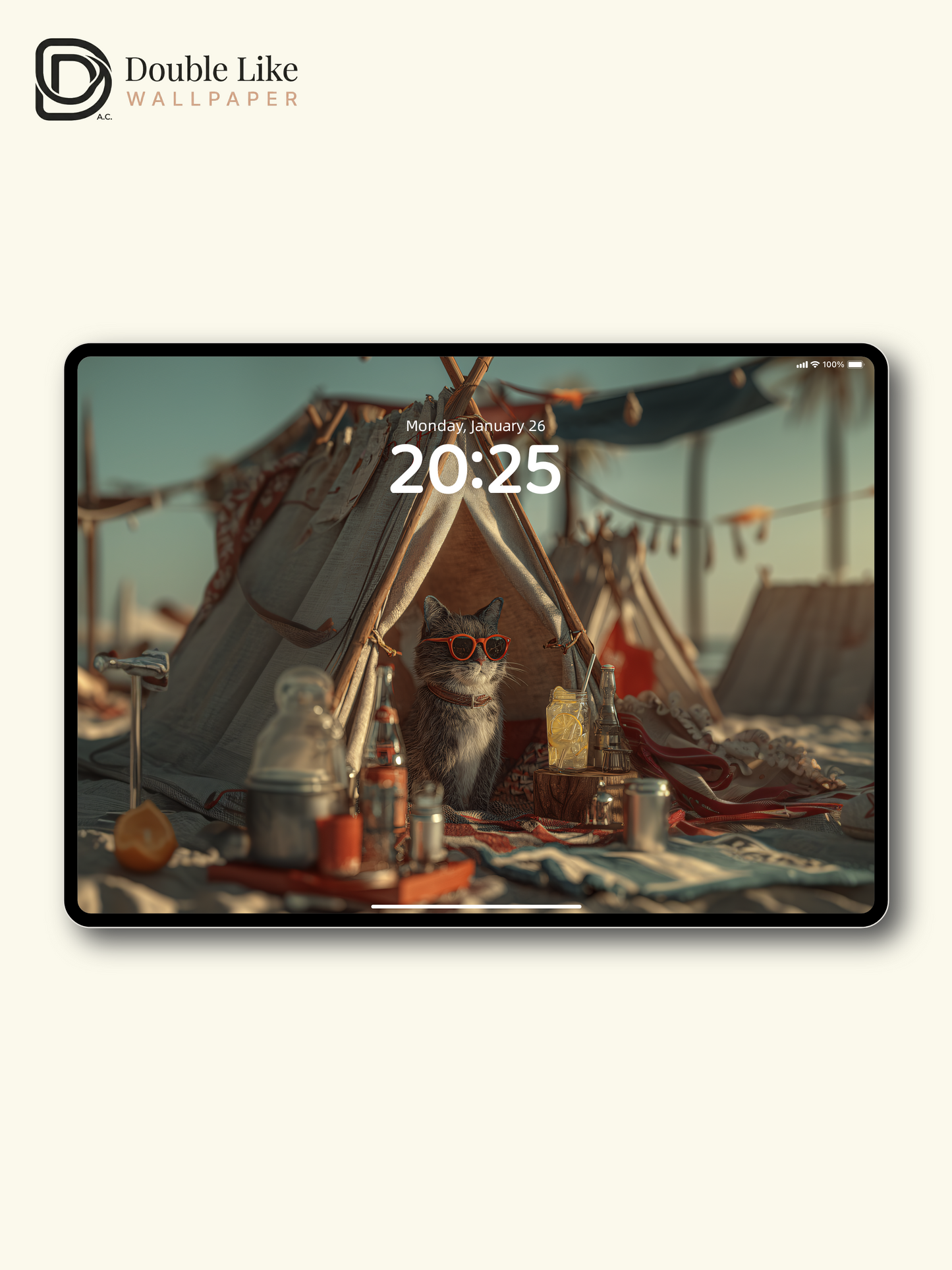 Cute Cool Cat Beach Glamping Summer Aesthetic Wallpaper Pack [#JJ1351]