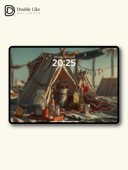 Cute Cool Cat Beach Glamping Summer Aesthetic Wallpaper Pack [#JJ1351]