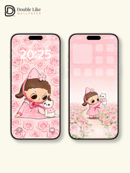 Pink Rose Dream · A Soft Moment With My Little Cat Wallpaper Pack [#JJ388]