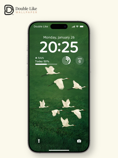 Mystic Green Mountain Flying Herons Aesthetic Wallpaper Pack [#JJ1216]