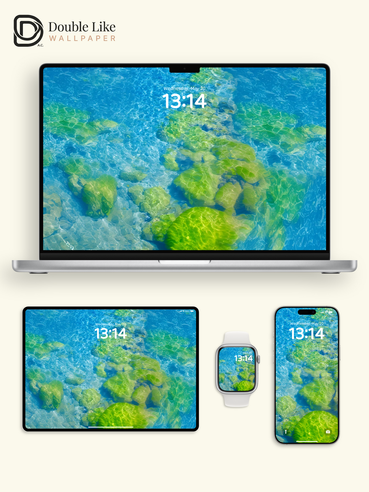 Crystal Clear Water Ripple & Mossy Stones Nature Aesthetic Wallpaper Pack [#JJ1126]