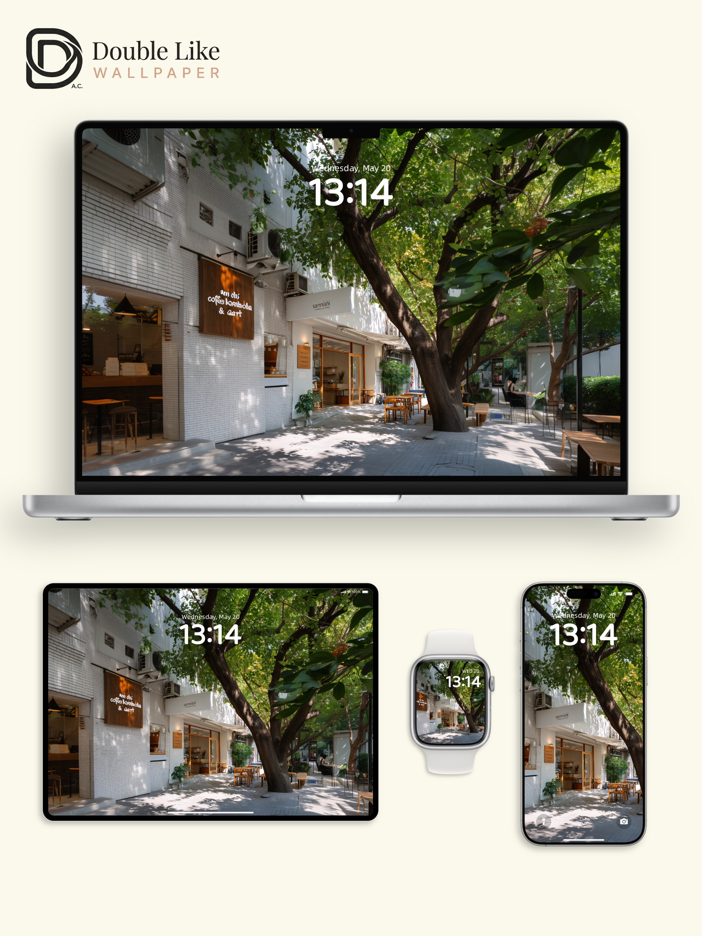 Sunlit Cafe Street Dappled Tree Shadow Aesthetic Wallpaper Pack    [#JJ1363]