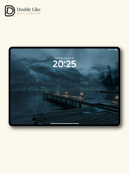Snowy Mountain Lake Night Calm Nature Wallpaper [#ZJYX0175]