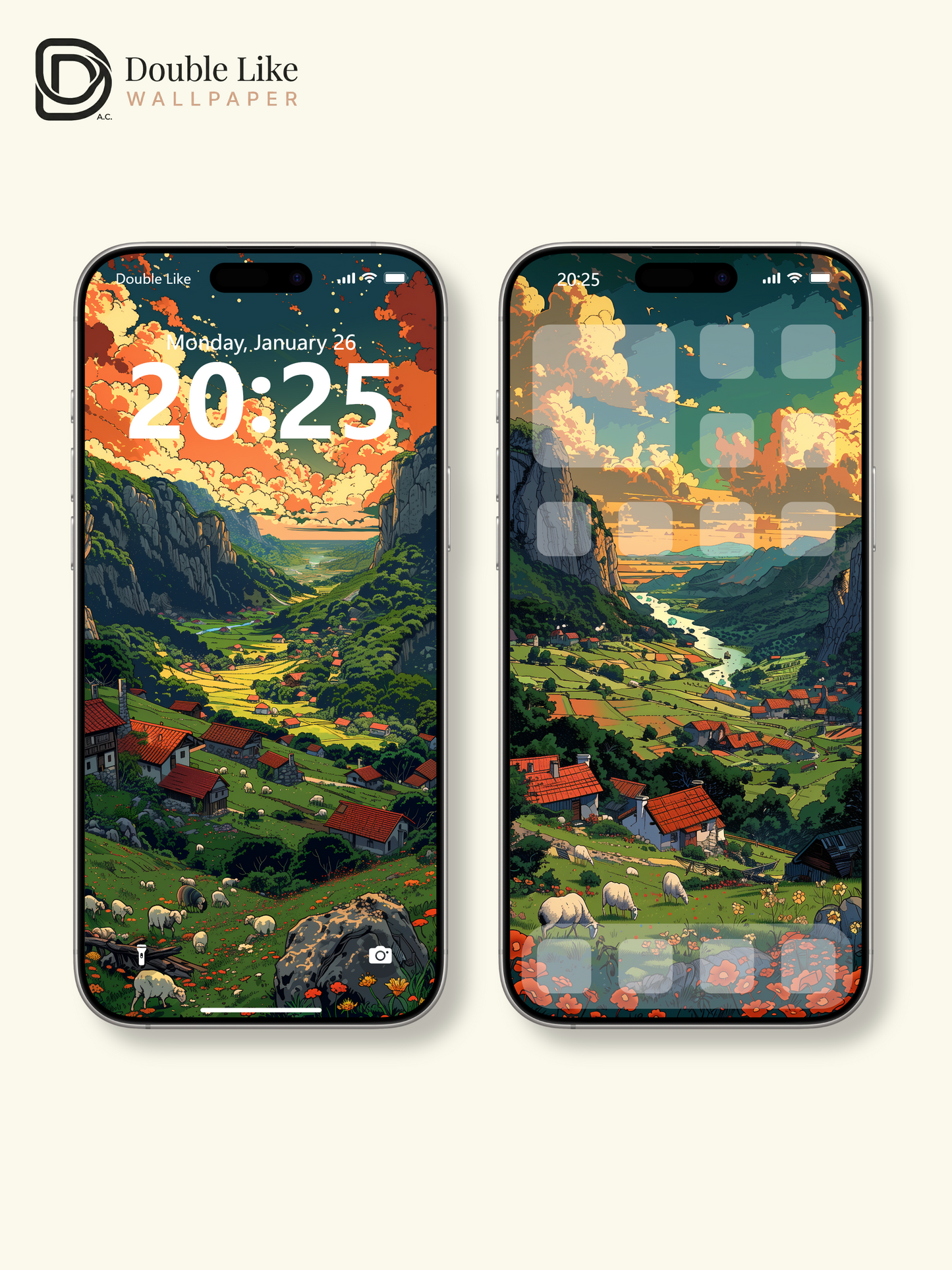 Sunset Mountain Valley Pastoral Landscape Aesthetic Wallpaper Pack [#WGF010]