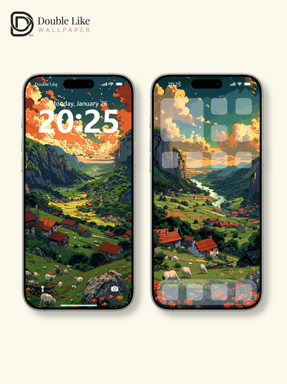 Sunset Mountain Valley Pastoral Landscape Aesthetic Wallpaper Pack [#WGF010]