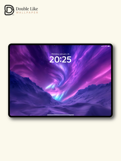 Purple Aurora Borealis Night Mountains Digital Art Wallpaper Pack [#ZJY434]
