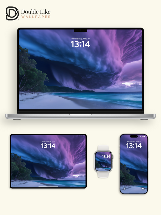 Purple Storm Cloud Beach Landscape Digital Art Wallpaper Pack [#ZJYX0442]