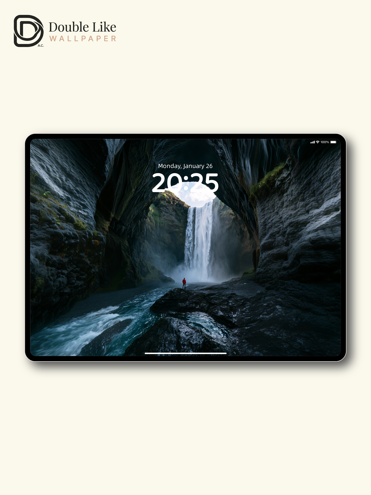 Misty Cave Waterfall & Red Traveler Nature Wallpaper Pack [#JJ1398]
