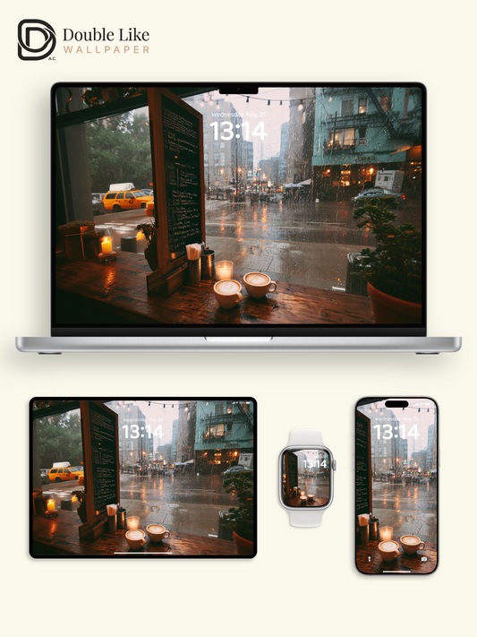 Rainy Day Cafe Window Cozy Coffee Aesthetic Wallpaper Pack [#JJ1283]