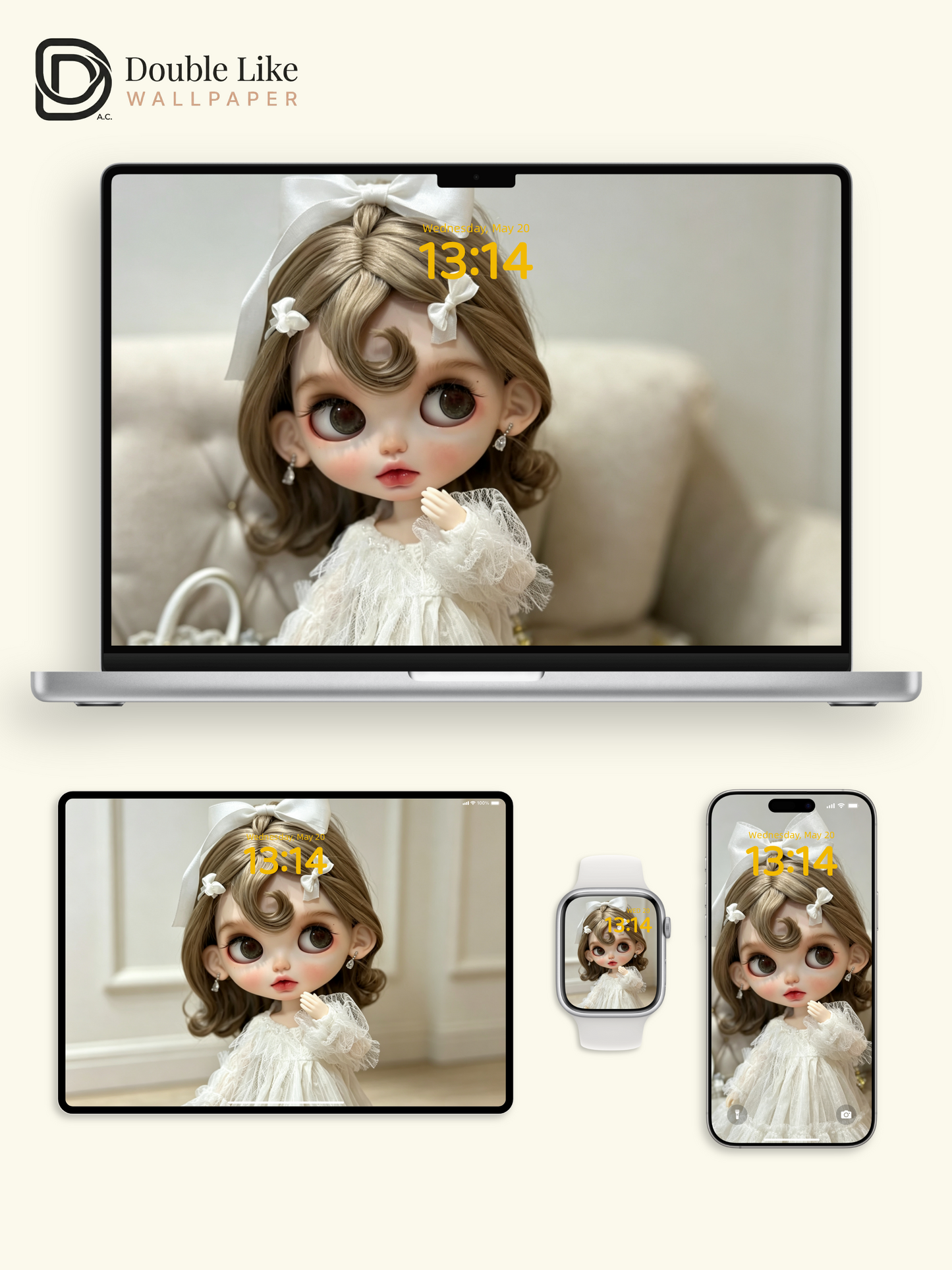 Healing White Lace Blythe Doll Coquette Aesthetic Wallpaper [#HWWs011]