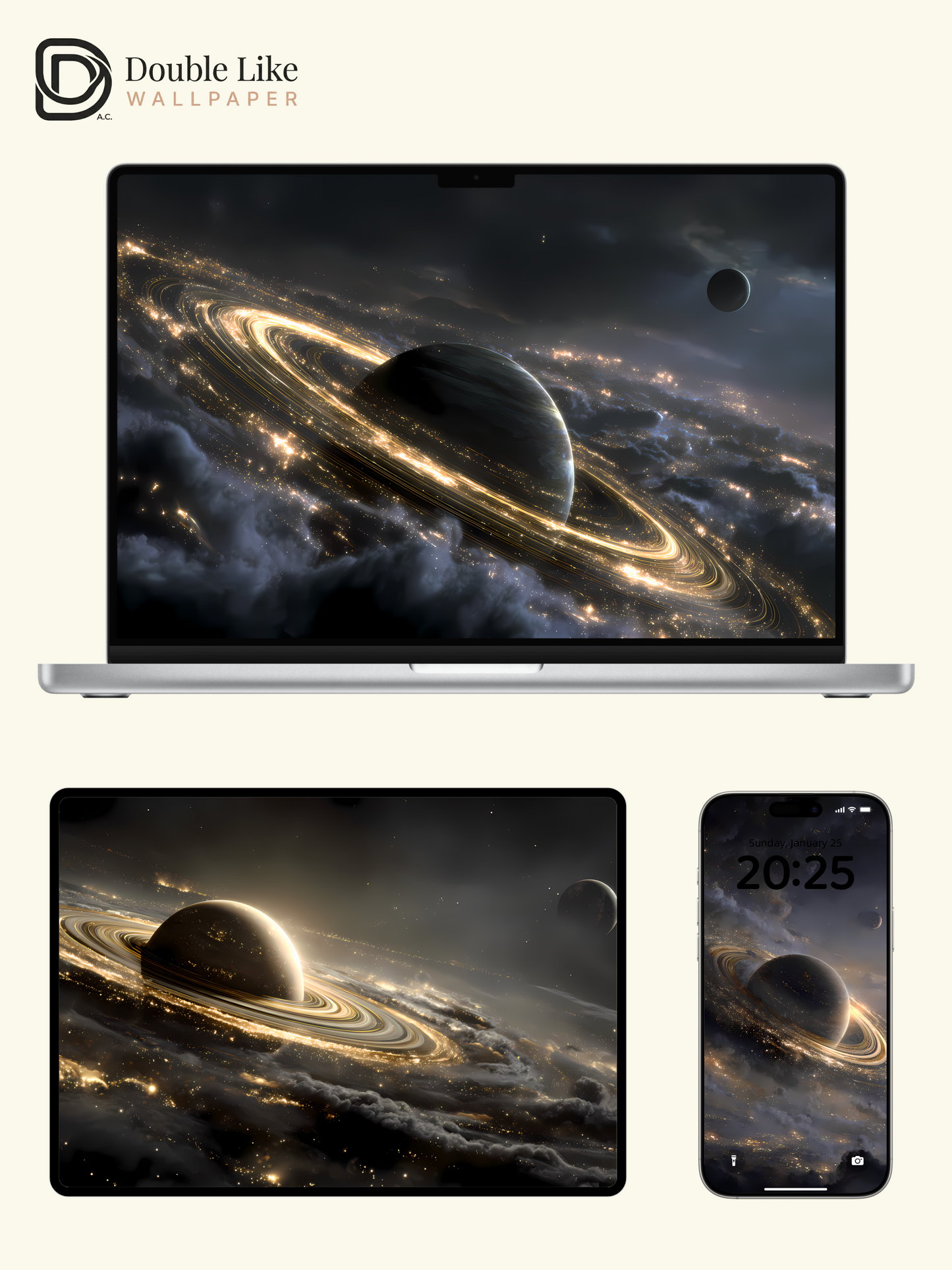 Golden Ring Saturn Dreamy Cosmic Galaxy Illustration Wallpaper Pack [#LFHL1003]