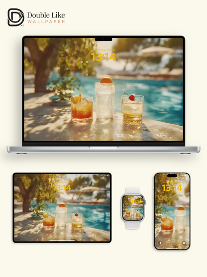 Refreshing Poolside Iced Drinks Relaxing Summer Lock Screen Wallpaper Pack [#ZJYX0503]