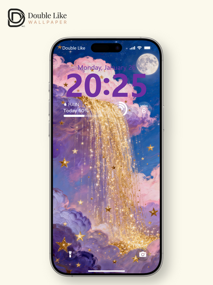 Fall into golden star river! This galaxy waterfall live wallpaper fits all phones [#HWWa006]