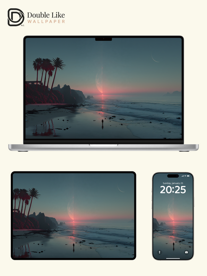 Surreal Half Moon Sunset Coastal Beach Aesthetic Wallpaper Pack [#JJ1009]