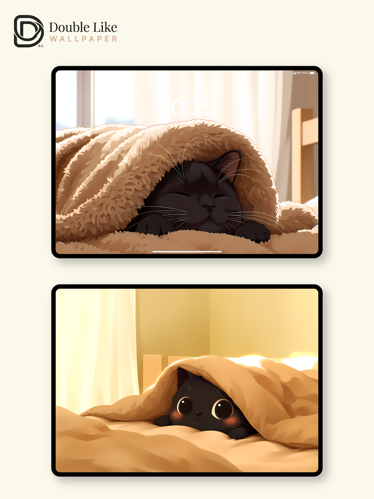 Cozy Cute Black Cat Sleeping in Blanket Anime Multi Device Wallpaper Pack [#LFHL1065]