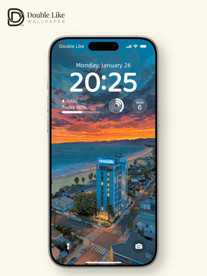 Anime Sunset Coastal City & Ocean Hotel Aesthetic Wallpaper Pack [#JJ1404]