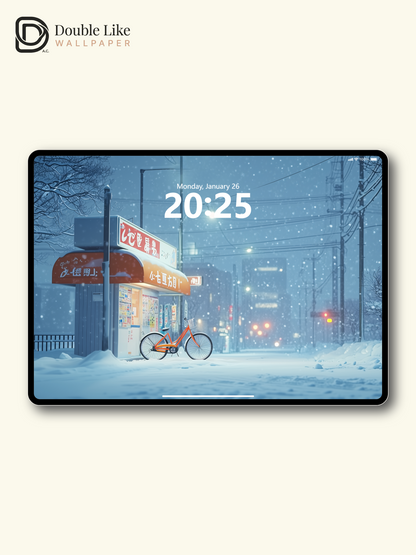 Winter Snowy Japanese Kiosk Bike Anime Cozy Aesthetic Wallpaper Pack [#WGF079]