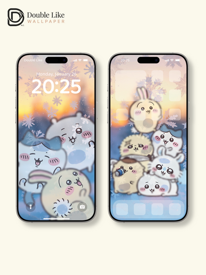Frosted Window Dream – Kawaii Winter Aesthetic Wallpaper Set [#CKW340]