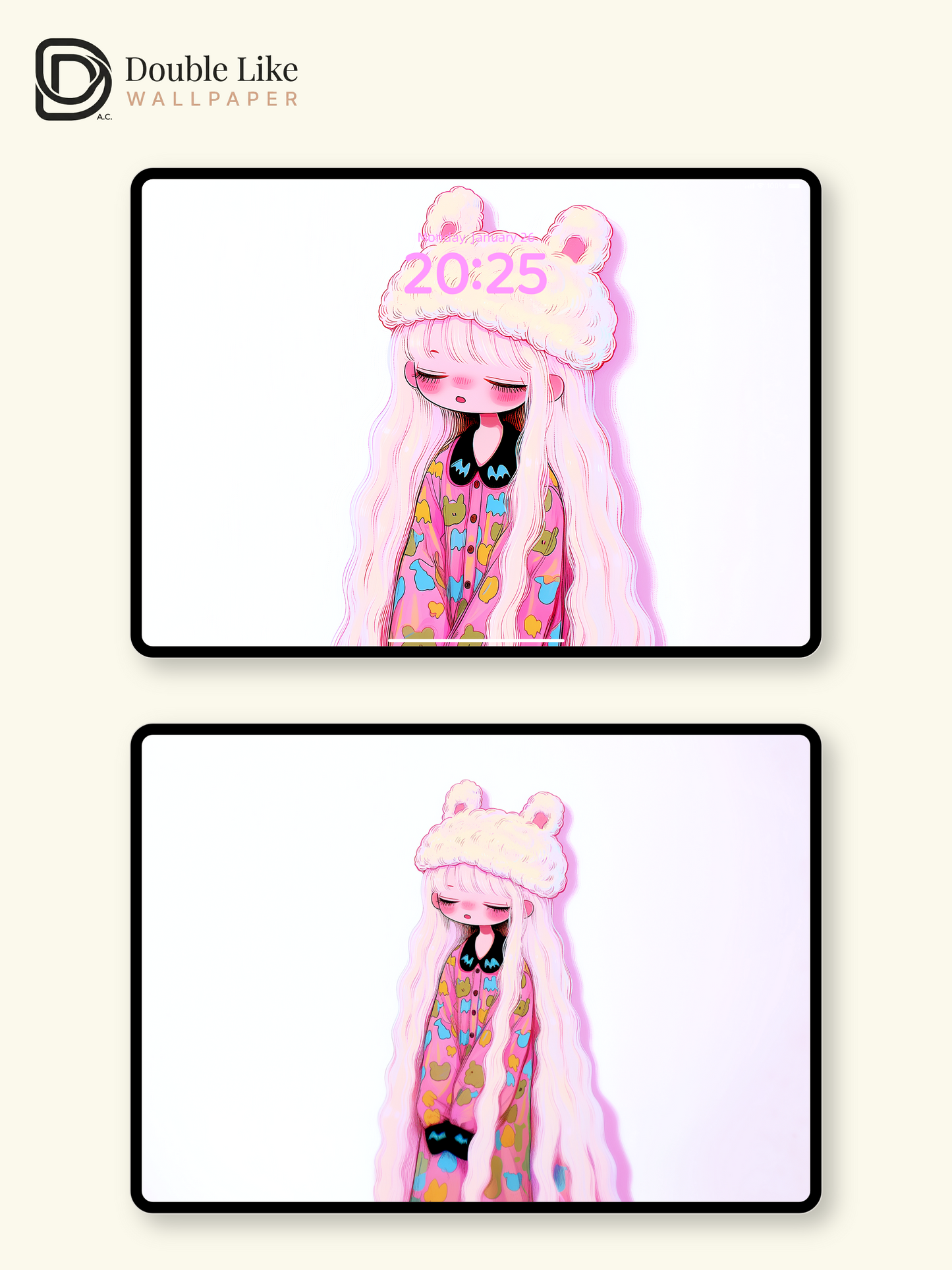 Kawaii Sleeping Anime Girl Plush Bear Hat Wallpaper [#HW1476]