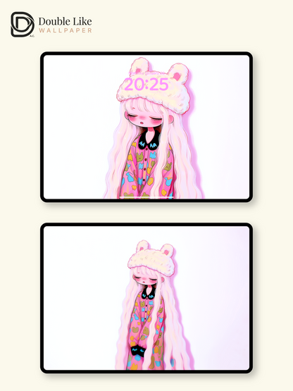 Kawaii Sleeping Anime Girl Plush Bear Hat Wallpaper [#HW1476]