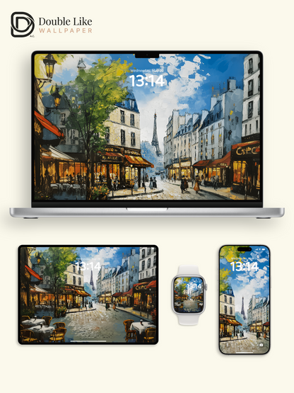 Romantic Paris Street Eiffel Tower Oil Painting Full Wallpaper Set [#ZMY007]