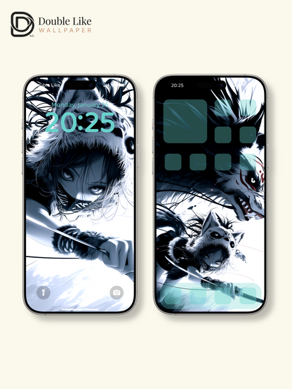 Dark Anime Wolf Warrior Girl Blade Manga Aesthetic Wallpaper Pack [#HW1493]