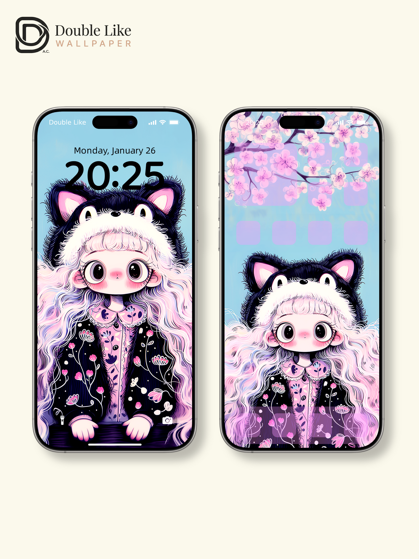 Kawaii Anime Girl Black Cat Beanie Pastel Wallpaper Pack [#HW1481]