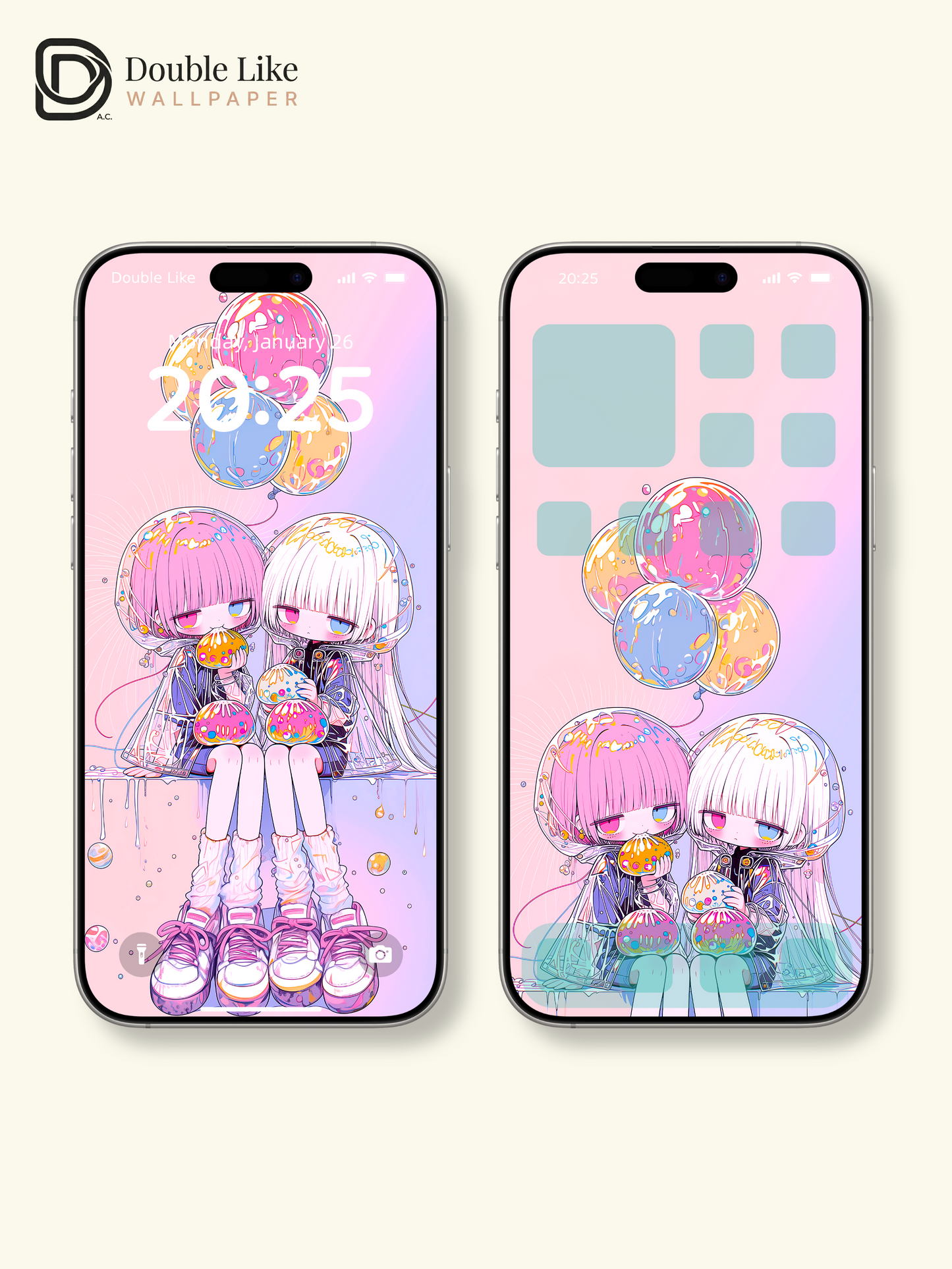 Cute Pastel Anime Twin Girls Jelly Aesthetic Wallpaper [#HW1485]