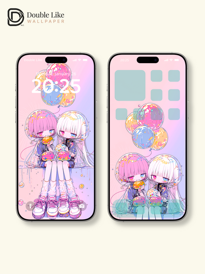 Cute Pastel Anime Twin Girls Jelly Aesthetic Wallpaper [#HW1485]