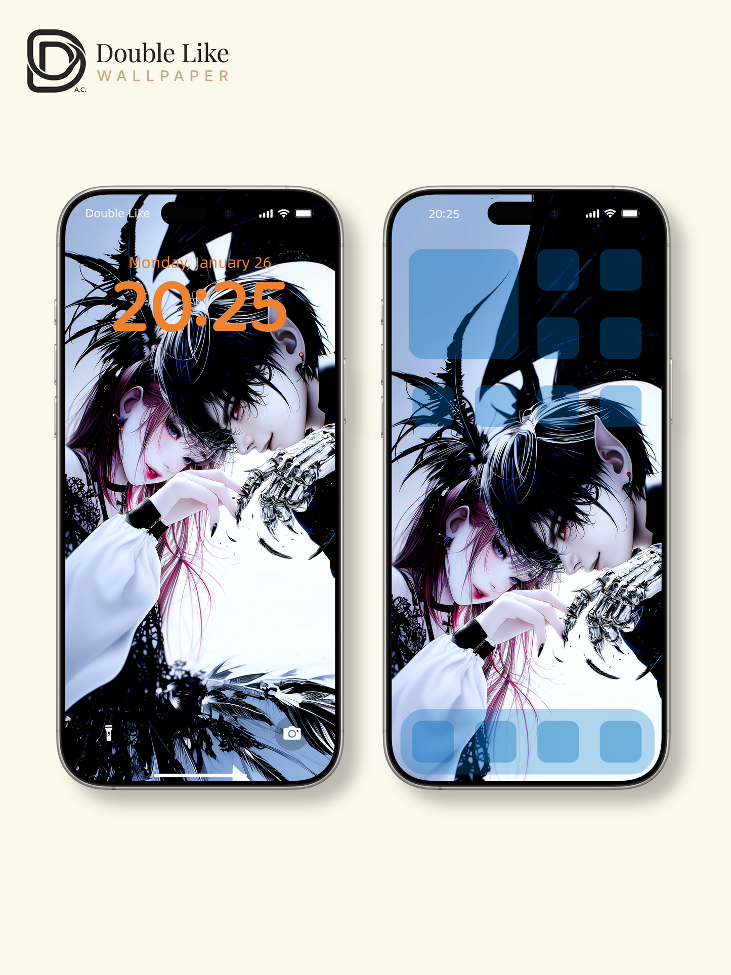 Gothic Anime Couple Mechanical Claw Black Wings Dark Aesthetic Wallpaper Pack [#HW1522]
